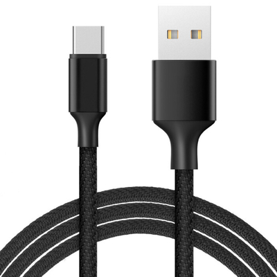 أسود اللون 3A USB شحن بيانات كابل نايلون مضفر بنفايات CE معتمد