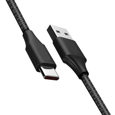 أسود اللون 3A USB شحن بيانات كابل نايلون مضفر بنفايات CE معتمد