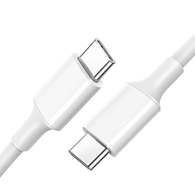 كابل شحن سريع USB C إلى C باللون الأبيض مع سترة PVC 20V 3A 60W