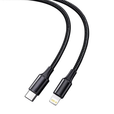 كابل شحن سريع USB باللون الأسود مع غطاء مضفر من النايلون بسرعة نقل تصل إلى 10 جيجابت في الثانية