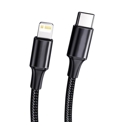 كابل شحن سريع USB باللون الأسود مع غطاء مضفر من النايلون بسرعة نقل تصل إلى 10 جيجابت في الثانية
