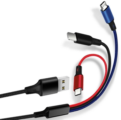 3 في 1 2.4A USB شحن بيانات كبل نوع C متعدد المنافذ وظيفة OEM ODM