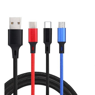 3 في 1 2.4A USB شحن بيانات كبل نوع C متعدد المنافذ وظيفة OEM ODM