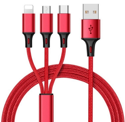 3 في 1 2.4A USB شحن بيانات كبل نوع C متعدد المنافذ وظيفة OEM ODM