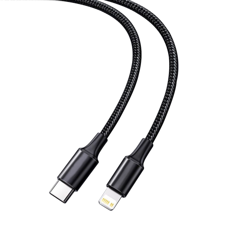 كابل شحن سريع USB باللون الأسود مع غطاء مضفر من النايلون بسرعة نقل تصل إلى 10 جيجابت في الثانية