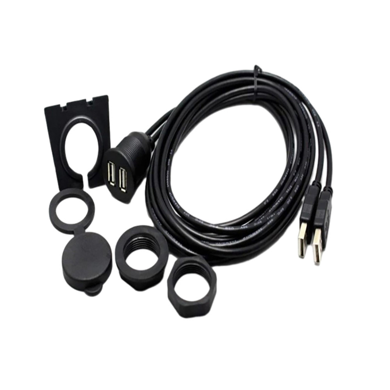 USB2.0 مقاوم للماء ثنائي منفذ USB كابل 1 متر لدراجة نارية سيارة
